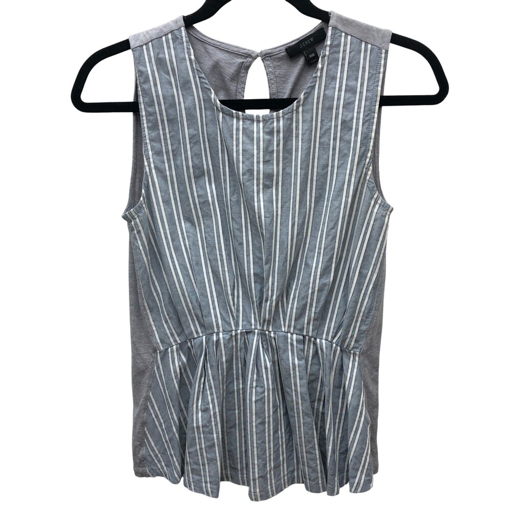 J. Crew Womens Size XXS Striped Peplum Tank Top Sleeveless Keyhole Back Gray